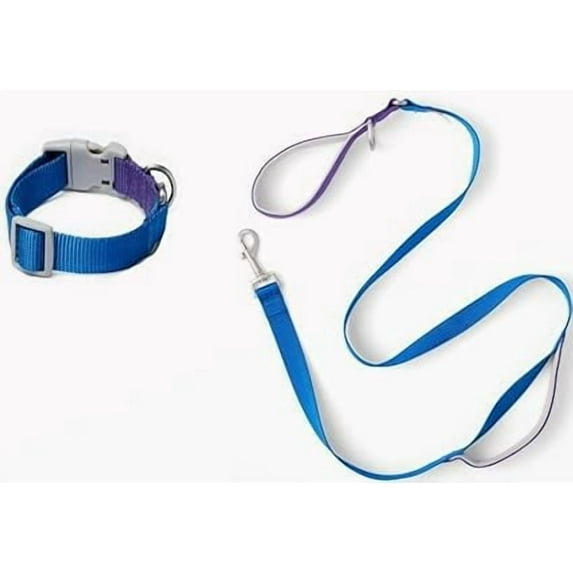 Pet Dog Leash and Collar Set Colorblock (Small, Blue/Purple)