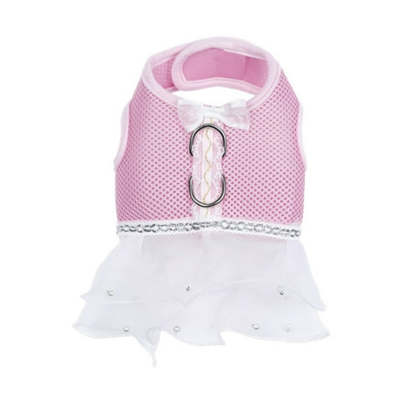 Pet Dog Mesh Fabric Chest Harness Dress Robe - Size (Pink)