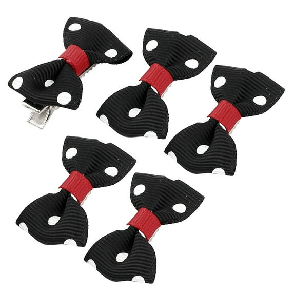 Pet Dog Puppy Dots Pattern Bowknot Grooming Hairpin Barrette Clip 5 Pcs Black