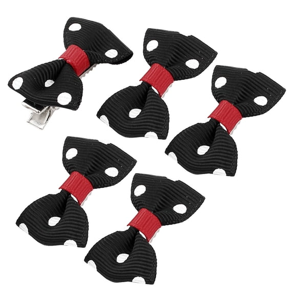 Pet Dog Puppy Dots Pattern Bowknot Grooming Hairpin Barrette Clip 5 Pcs Black
