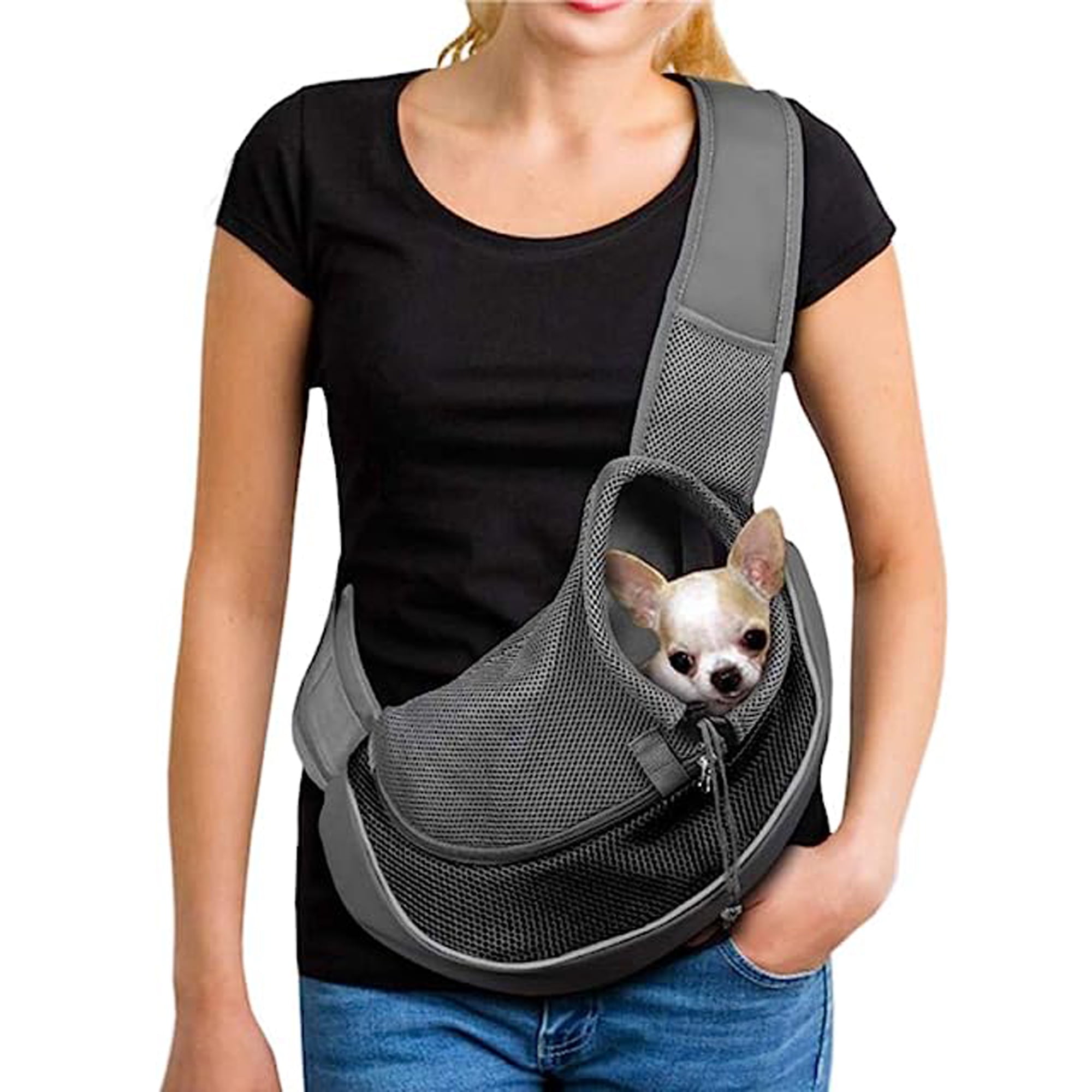 Pet Dog Sling Carrier Bag Outdoor Portable Shoulder Messenger Bag Cat Walking Bag for Puppy Kitten Black