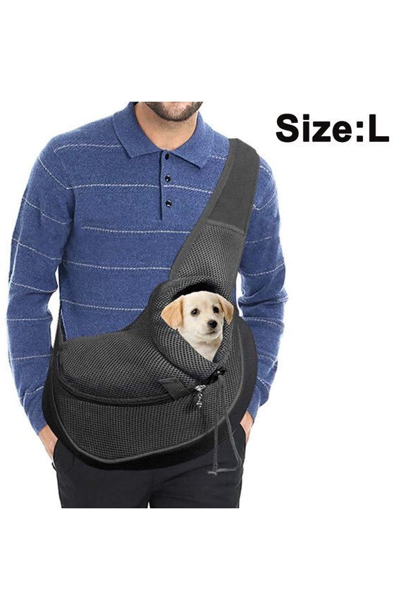 Pet Dog Sling Carrier Breathable Mesh Travel Safe Sling Bag Carrier Adjustable Padded Strap Front Pouch Single Shoulder Bag for Dogs Cats,GrayL