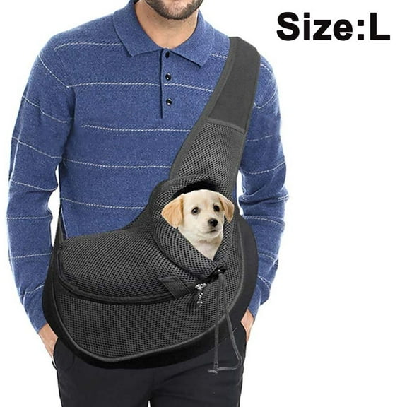 Pet Dog Sling Carrier Breathable Mesh Travel Safe Sling Bag Carrier Adjustable Padded Strap Front Pouch Single Shoulder Bag for Dogs Cats,GrayL
