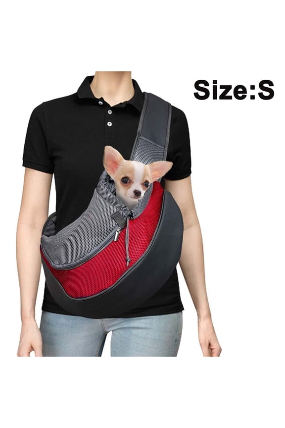 Pet Dog Sling Carrier, Breathable Mesh Travelling Pet Hands-Free Sling Bag Adjustable Padded Strap Front Pouch Single Shoulder Bag for Dogs Cats