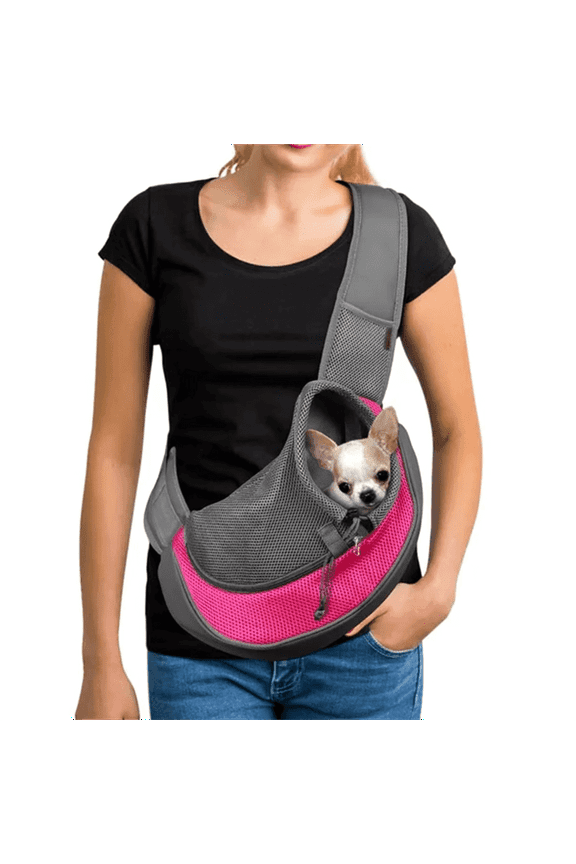 Pet Dog Sling Carrier Puppy Sling Bag Small Dogs Cats Carrier Adjustable Strap Mesh Hand Free Dog Satchel Carrier for Outdoor Travel (S (up to 5 lbs), Pink)