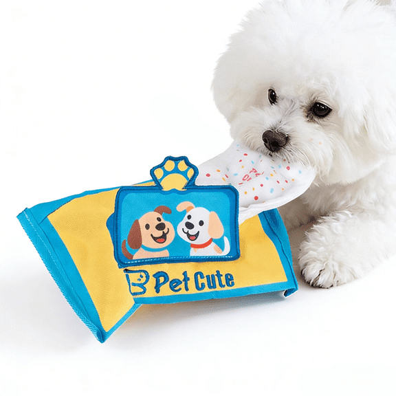 Pet Dog Snuffle Toy - Plush Tissue Box Interactive Toy for Dogs, Treat Dispensing Sniffing Toy