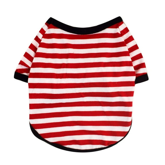 Pet Dog Striped Round Neck T-Shirt, Korean Style Polyester Clothes, Soft/Breathable/Durable, Elastic Design for Daily Wear/Sleep/Travel, Small Dogs