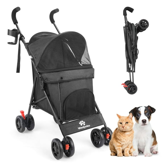 Wedyvko 4 Wheel Pet Dog Stroller Foldable Carrier Strolling Cart for Small Medium Dog Cat,Black