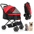 thumbnail image 1 of Pet Dog Stroller Four Wheels, Foldable with Storage Basket, Wagon for Cats, Dogs, Pet Babies Red, 1 of 6