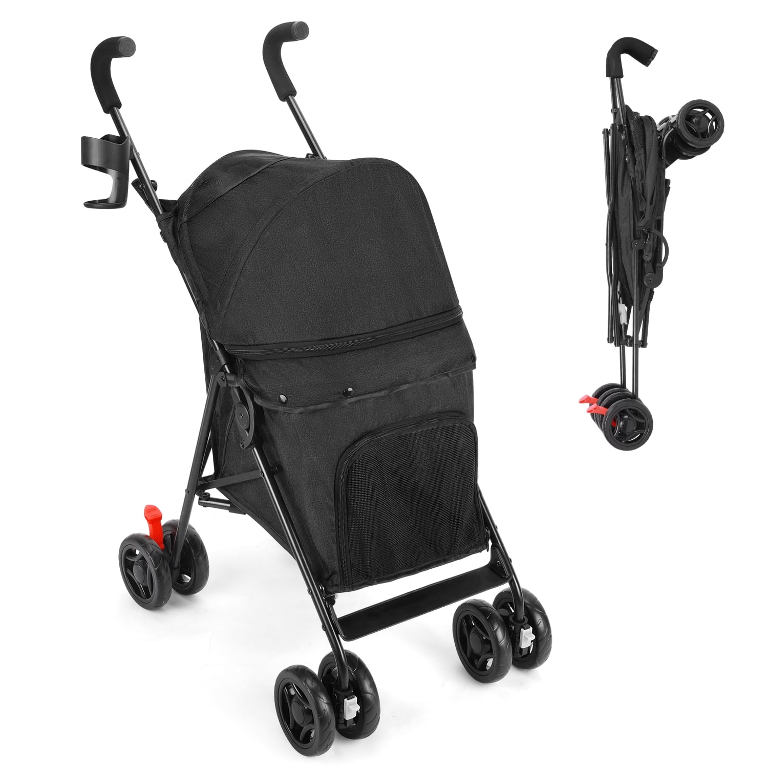 Pet Dog Stroller, Wedyvko 4 Wheels Foldable Dogs and Cat Strollers with