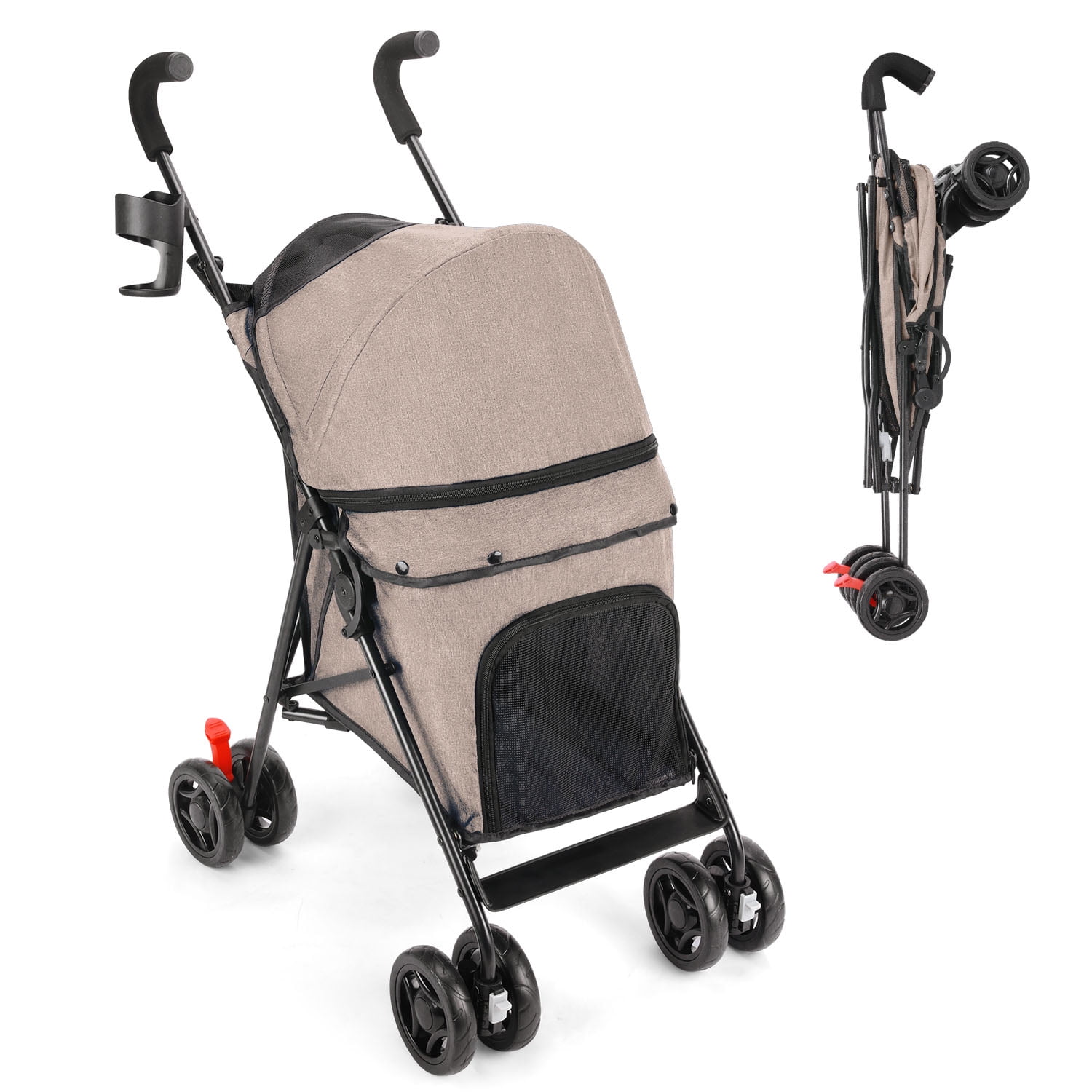 Pet Dog Stroller, Wedyvko 4 Wheels Foldable Dogs and Cat Strollers with
