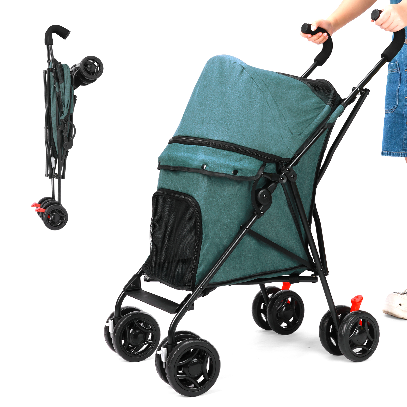 Pet Dog Stroller, Wedyvko 4 Wheels Foldable Dogs and Cat Strollers with