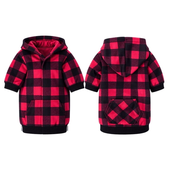 Pet Dog Supplies, Buffalo Plaid Red Fleece Dog Hoodie, Fleece Lined Warm Dog Pullover Sweater, Cold Weather Casual Dog Outfit for Small Medium Large Dogs, Soft Cozy Winter Wear
