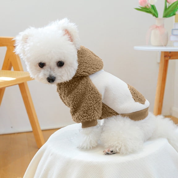 Pet Dog Supplies, Puppy Clothes, Dog Sweater, Dog, Warm Cold Weather Dog Coat, Coffee Brown Korean Style Hooded Teddy Bear Design, Soft Sherpa Fleece Fuzzy Construction with