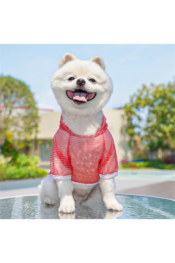Pet Dog Supplies, Small Dog Shirt, Dog Vests for Small Dogs, Summer Dog Clothes, Red Sheer Mesh Hooded Top Breathable for Spring Summer Daily Wear for Small Dogs and Cats