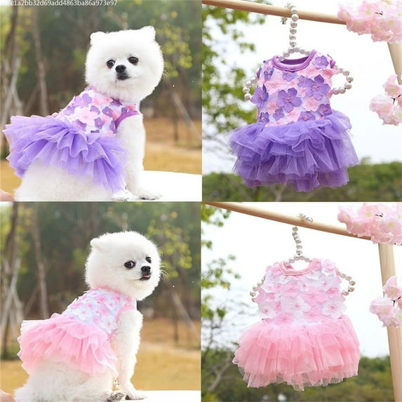 Summer Pet Dog Peach Blossom Dress Lace Chiffon Dress For Small Dog Puppy Wedding Birthday Party Clothing Dress