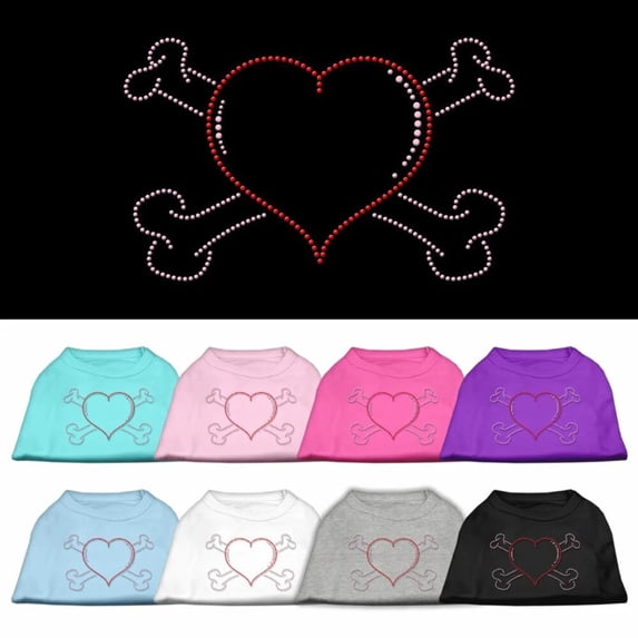 Pet Dog and Cat Shirt Rhinestone, "Heart Crossbones"