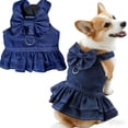 thumbnail image 1 of Pet Dog denim Clothes,Puppy Denim Dress with D-Ring & Cute Bowknot Costume for Small Dogs & Cats,T-Shirt Stylish Pet Summer Apparel & Dog Harness Dress, 1 of 9