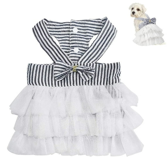 Pet Doggy Cats Fancy Tutu Adorable Striped Mesh Dress Princess Petite Vest Doggie Bowknot Dresses for Small Medium Dogs Pomeranian Chihuahua Skirt Puppy Clothes