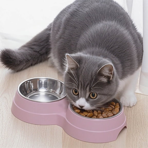 Pet Double Bowl Cat Dog Food Water Dish, Non- Stainless Steel Feeder, Ceramic-Like Appearance For Small Medium Pets 9Ã5In(Blue)
