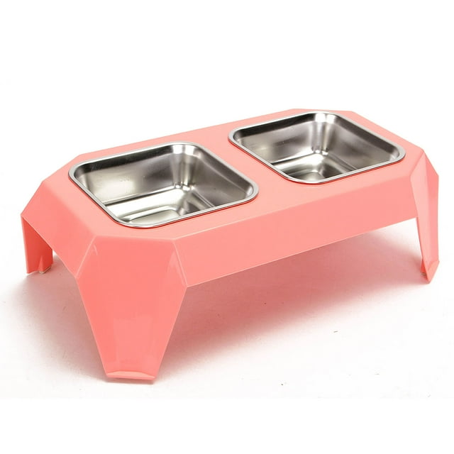 Pet Double Food Bowl Water Feeder Food Dispenser Removable  Stainless Steel Bowl Double Bowls  with Non-Slip Stand Holder for Big Dog Cat