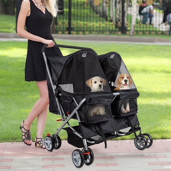 Pet Double Stroller Folding Dog Cat Carrier Travel Stroller
