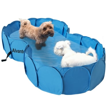 63"x35" Foldable Double Dog Swimming Pool, Non-Slip Portable Pet Bathing Tub with Sprinkler, Indoor/Outdoor Kiddie Pool for Dogs, Cats, and Kids