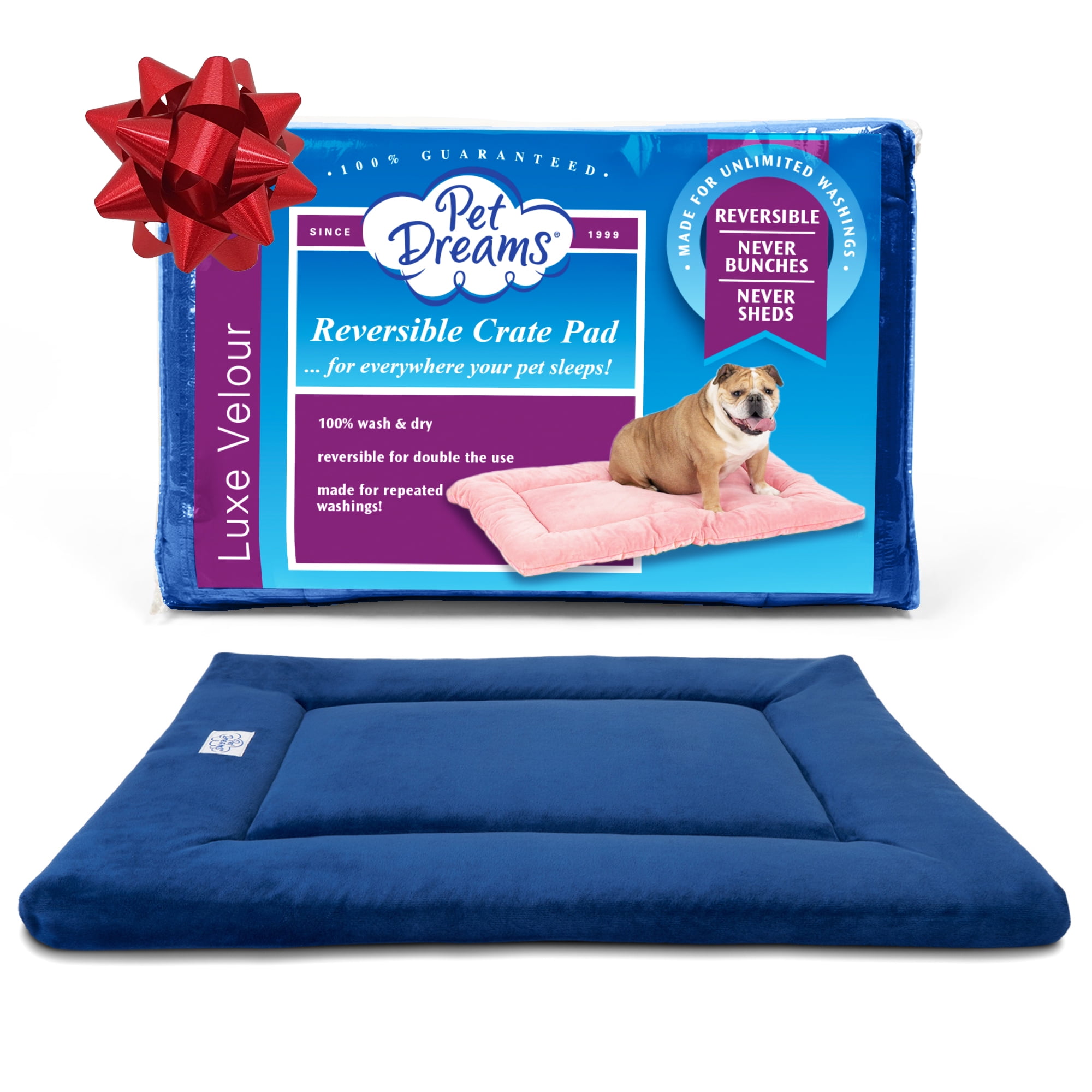 Pet Dreams Dog Crate Bed Non Toxic Dog Bed The Original Dog Crate Pad Kennel Mat Soft Dog Kennel Bed Reversible Travel Dog Bed Dog Bed for Crate Washable Blue Medium 30