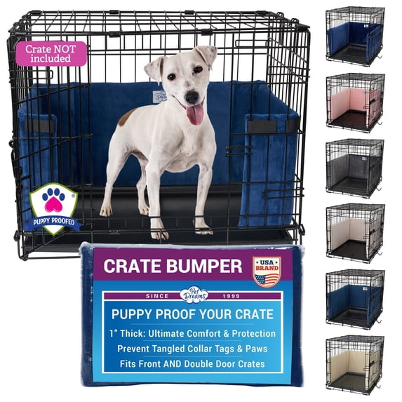 Pet Dreams Dog Crate Bumper - Comfy Liner & Dog Tail Protector for Inside Crate, Fits iCrate Cages 18, 24, 30, 36, 42, 48 Inches Blue, Medium, 30"