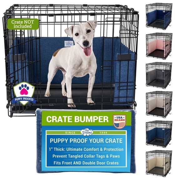 Pet Dreams Dog Crate Bumper - Comfy Liner & Dog Tail Protector for Inside Crate, Fits iCrate Cages 18, 24, 30, 36, 42, 48 Inches Denim, Small, 24"