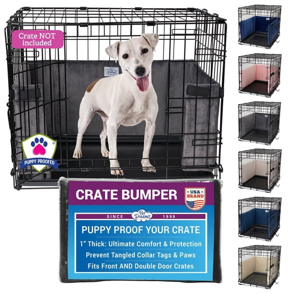 Pet Dreams Dog Crate Bumper - Comfy Liner & Dog Tail Protector for Inside Crate, Fits iCrate Cages 18, 24, 30, 36, 42, 48 Inches Grey, Large, 36"