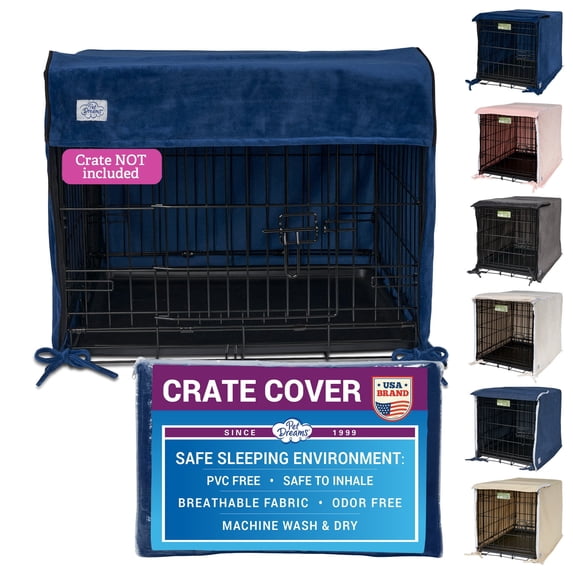 Pet Dreams Dog Crate Cover - Breathable Fabric Kennel Topper for Double-Door Crates, Fits iCrate Dog Cages 18, 24, 30, 36, 42, 48 Inches Blue, Large, 36"