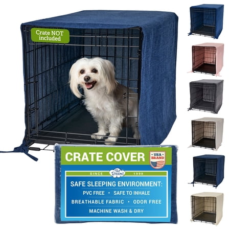 Pet Dreams Dog Crate Cover - Breathable Fabric Kennel Topper for Single-Door Crates, Fits iCrate Dog Cages 18, 24, 30, 36, 42, 48 Inches Denim, Medium, 30"
