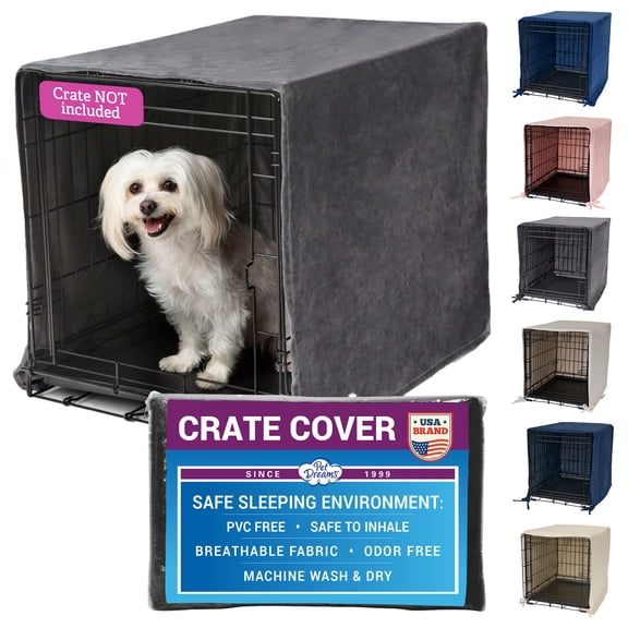 Pet Dreams Dog Crate Cover - Breathable Fabric Kennel Topper for Single-Door Crates, Fits iCrate Dog Cages 18, 24, 30, 36, 42, 48 Inches Grey, X Large, 42"