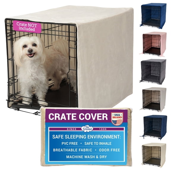 Pet Dreams Dog Crate Cover - Breathable Fabric Kennel Topper for Single-Door Crates, Fits iCrate Dog Cages 18, 24, 30, 36, 42, 48 Inches Ivory, X Small, 18"