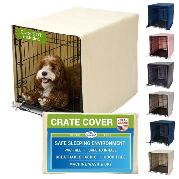 Pet Dreams Dog Crate Cover - Breathable Fabric Kennel Topper for Single-Door Crates, Fits iCrate Dog Cages 18, 24, 30, 36, 42, 48 Inches Khaki, Medium, 30"