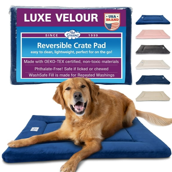 Pet Dreams Dog Crate Pad - Washable Kennel Mat, Crate Pads for Dog Cages, Non-Toxic, Flat Indoor Cat Bed, Fits iCrate 18, 24, 30, 36, 42, 48 Inches Blue, Medium, 30"