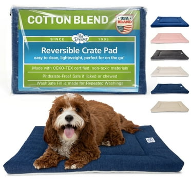 Pet Dreams Dog Crate Pad - Washable Kennel Mat, Crate Pads for Dog Cages, Non-Toxic, Flat Indoor Cat Bed, Fits iCrate 18, 24, 30, 36, 42, 48 inches (Denim, Medium, 30")