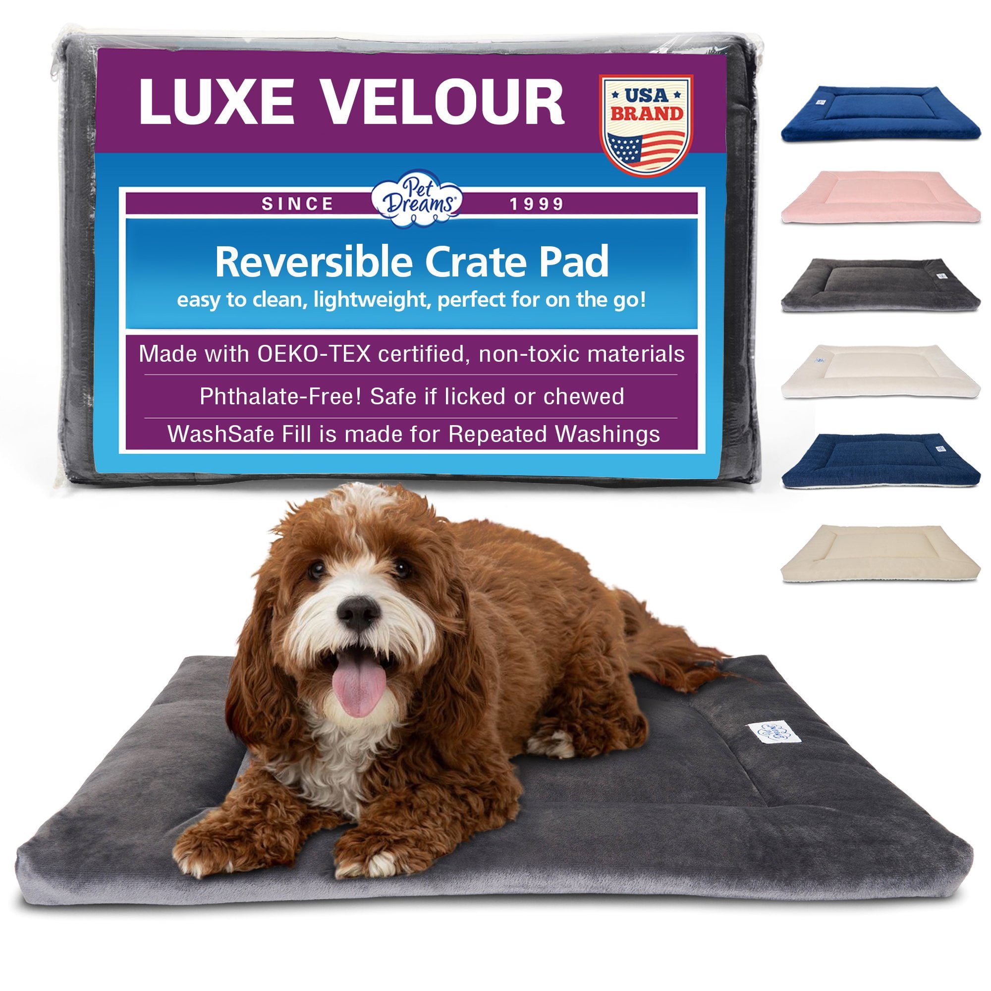 Pet Dreams Dog Crate Pad - Washable Kennel Mat, Crate Pads for Dog Cages, Non-Toxic, Flat Indoor Cat Bed, Fits iCrate 18, 24, 30, 36, 42, 48 Inches Grey, Medium, 30"