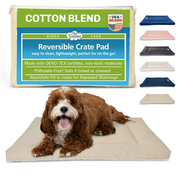 Pet Dreams Dog Crate Pad - Washable Kennel Mat, Crate Pads for Dog Cages, Non-Toxic, Flat Indoor Cat Bed, Fits iCrate 18, 24, 30, 36, 42, 48 Inches Khaki, Large, 36"