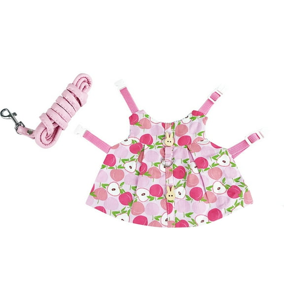 Pet Dress Adjustable Neck Circumference with Traction Rope Cotton Rabbit Guinea Pig Clothes for Small Animal