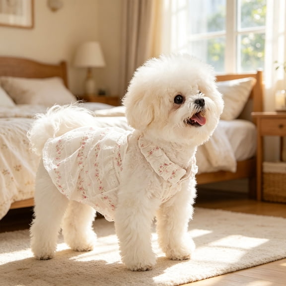 Pet Dress Floral Lace Outfit Pullover Design • Cute Garden Style Apparel • Breathable Comfortable Durable • Ideal For Cats Dogs Daily Wear Walks