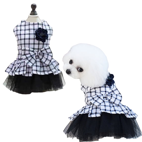 Pet Dress for Small Dog Girls Puppy Wedding Dress Tutu Plaid Skirt Bow Birthday Party Dog Clothes(Black) - XL