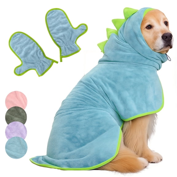 Pet Drying Bath Supplies, Dog Drying Towel, Fast Drying Towel, Dog Robe, Gray Xs Size Microfiber Hooded Bath Towel Set Designed for Small Dogs, Includes Matching Dog Bath Gloves
