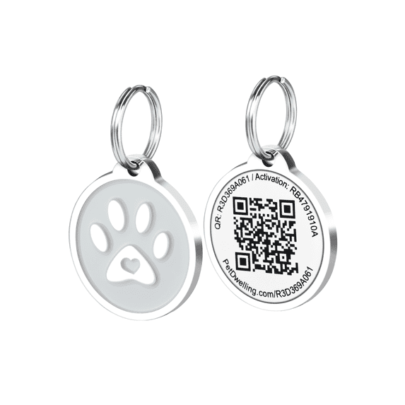 Pet Dwelling QR Code Pet ID Tag – Smart Dog & Cat ID Tags for Pet Safety, Free Personalized Online Profile, Instant Scan Alerts, AI Insights - Gray Paw