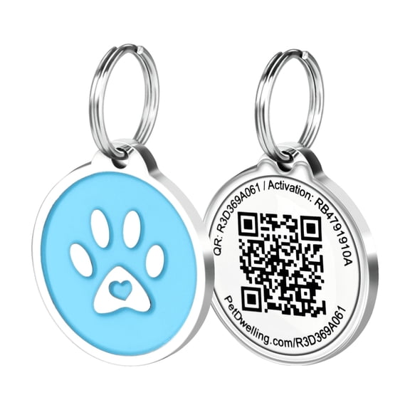 Pet Dwelling Premium QR Code Pet ID Tag for Dogs & Cats – Easy Scan, Real-Time Scan Alerts, Free Online Profile with AI (Summer Blue Paw)