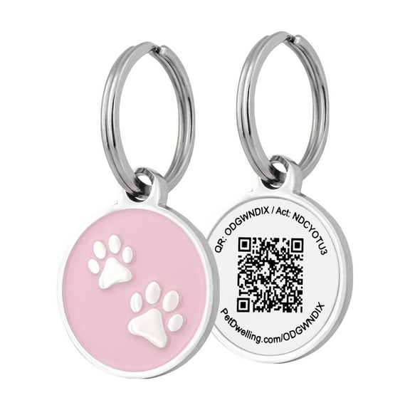 Pet Dwelling Mini Dual Paw QR Code Pet ID Tag: Instant Online Profile Access and Scan Alerts for Small Dogs and Cats(Pink)