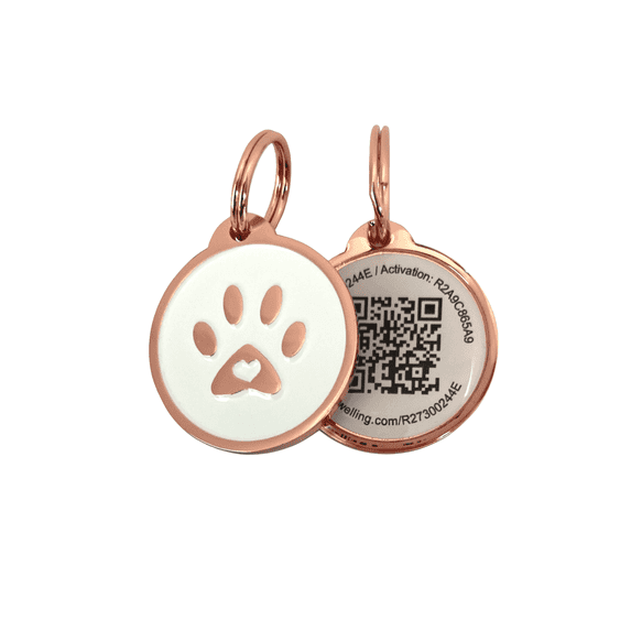 Pet Dwelling QR Dog ID Tag – Smart Dog Tag & Cat Tag with Free Personalized Online Profile, Instant Scan Alerts & AI Powered Insights (Lux Rose Gold White)