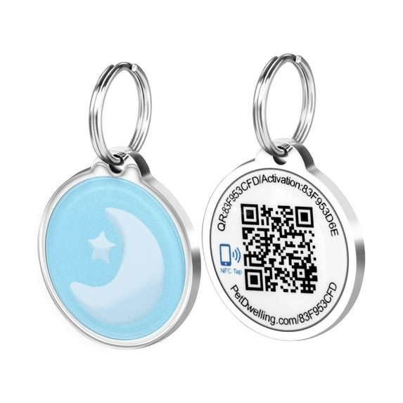 Pet Dwelling Smart NFC-QR Code Pet ID Tag - Dog Tags - Cat Tags - Online Pet Profile - Instant Email Alert - Scanned QR Tag GPS Location(Nature-Moon)