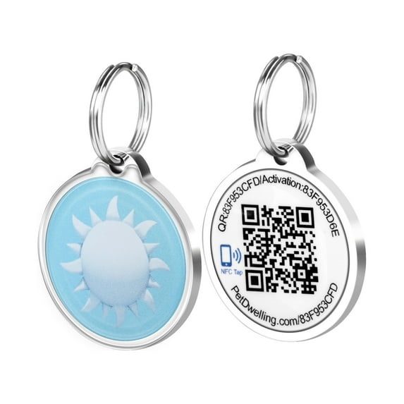 Pet Dwelling Smart NFC-QR Code Pet ID Tag - Dog Tags - Cat Tags - Online Pet Profile - Instant Email Alert - Scanned QR Tag GPS Location(Nature-Sun)